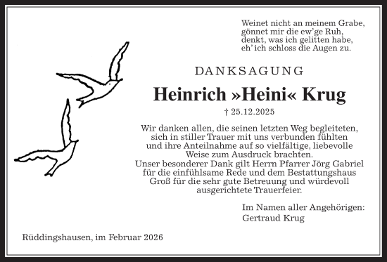 Traueranzeige von Heinrich Krug von Rabenauer Zeitung