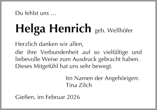 Traueranzeige von Helga Henrich von Giessener Allgemeine, Alsfelder Allgemeine