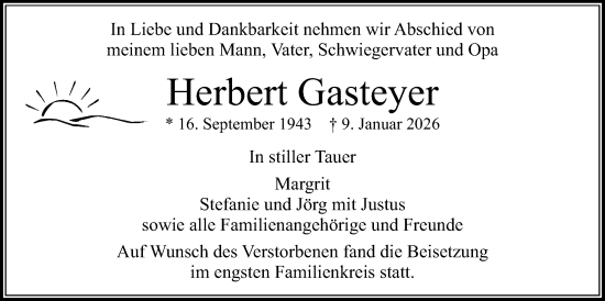 Traueranzeige von Herbert Gasteyer von Usinger Anzeigenblatt