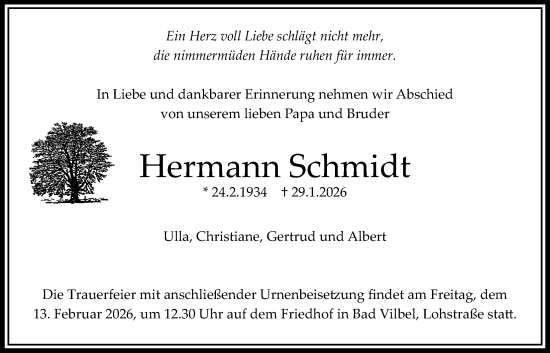 Traueranzeige von Hermann Schmidt von Bad Vilbel/Karben