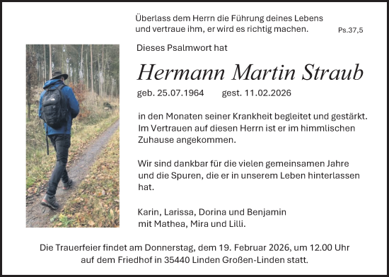 Traueranzeige von Hermann Martin Straub von Kreis-Anzeiger