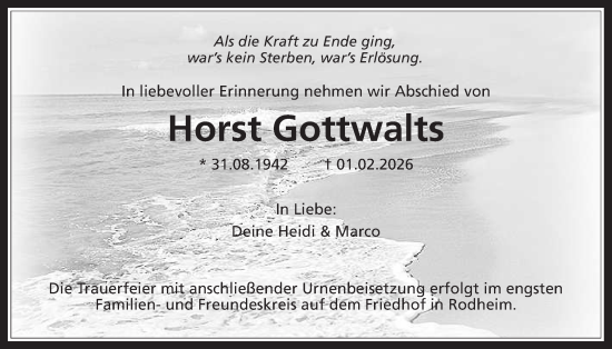 Traueranzeige von Horst Gottwalts von Wetterauer Zeitung