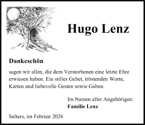 Traueranzeige von Hugo Lenz von Kreis-Anzeiger