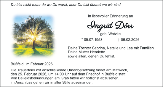 Traueranzeige von Ingrid Dörr von Licher Wochenblatt
