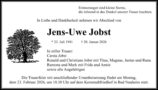 Traueranzeige von Jens-Uwe Jobst von Wetterauer Zeitung