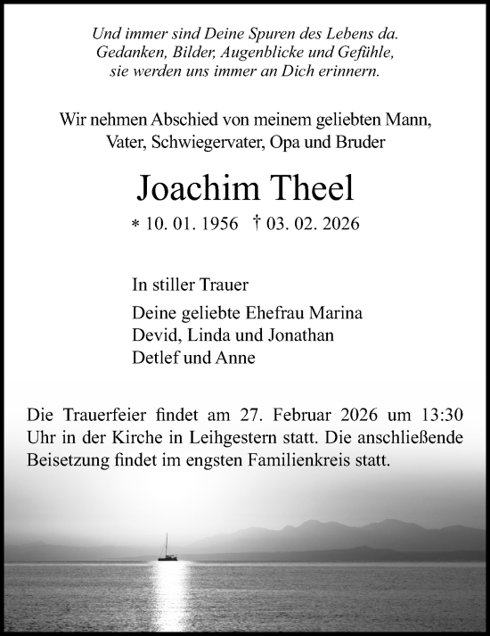 Traueranzeige von Joachim Theel von Giessener Allgemeine, Alsfelder Allgemeine