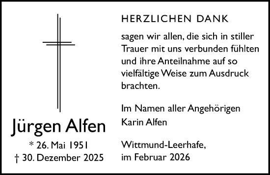 Traueranzeige von Jürgen Alfen von Licher Wochenblatt