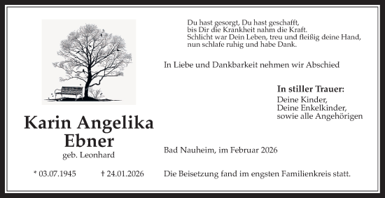 Traueranzeige von Karin Angelika Ebner von Wetterauer Zeitung