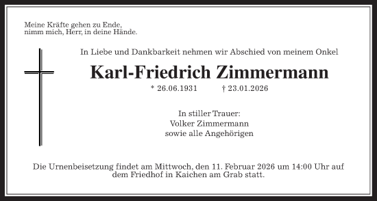 Traueranzeige von Karl-Friedrich Zimmermann von Wetterauer Zeitung