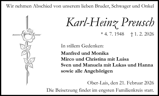 Traueranzeige von Karl-Heinz Preusch von Kreis-Anzeiger