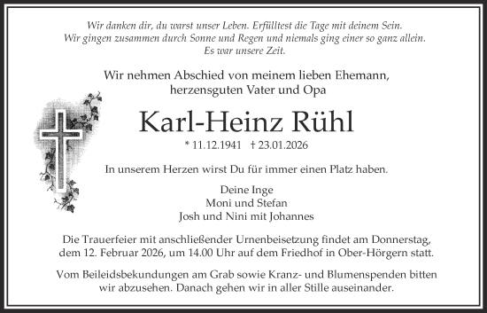 Traueranzeige von Karl-Heinz Rühl von Licher Wochenblatt