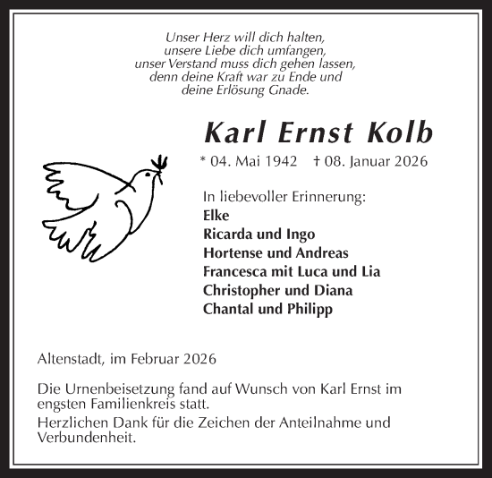 Traueranzeige von Karl Ernst Kolb von Kreis-Anzeiger, Wetterauer Zeitung