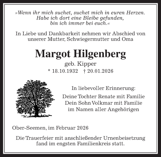 Traueranzeige von Margot Hilgenberg von Kreis-Anzeiger