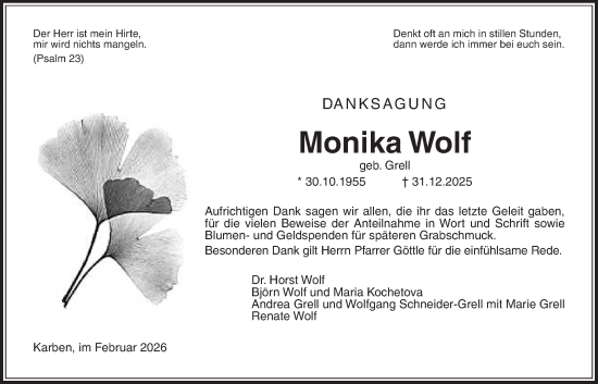 Traueranzeige von Monika Wolf von Bad Vilbel/Karben