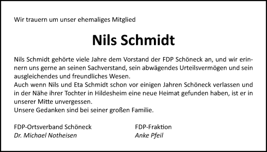 Traueranzeige von Nils Schmidt von Bad Vilbel/Karben