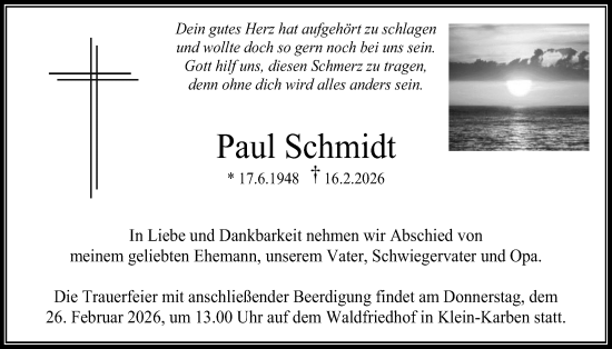 Traueranzeige von Paul Schmidt von Bad Vilbel/Karben