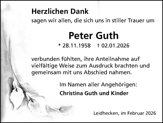 Traueranzeige von Peter Guth von Wetterauer Zeitung