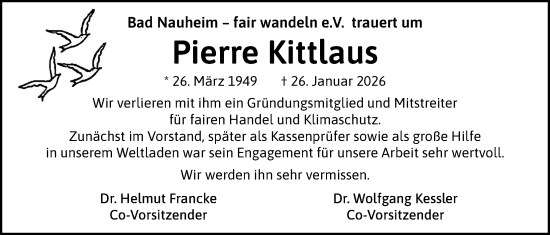 Traueranzeige von Pierre Kittlaus von Wetterauer Zeitung
