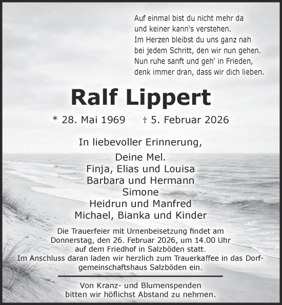 Traueranzeige von Ralf Lippert von Giessener Allgemeine, Alsfelder Allgemeine