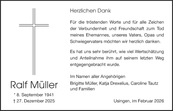 Traueranzeige von Ralf Müller von Usinger Anzeigenblatt, Usinger Anzeiger