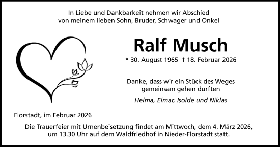 Traueranzeige von Ralf Musch von Wetterauer Zeitung