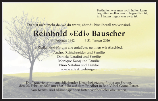 Traueranzeige von Reinhold Bauscher von Bad Vilbel/Karben