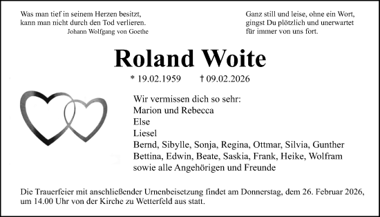Traueranzeige von Roland Woite von Giessener Allgemeine, Alsfelder Allgemeine