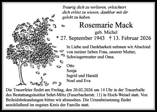 Traueranzeige von Rosemarie Mack von Butzbacher Zeitung