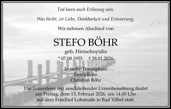 Traueranzeige von Stefo Böhr von Bad Vilbel/Karben