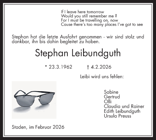 Traueranzeige von Stephan Leibundguth von Wetterauer Zeitung
