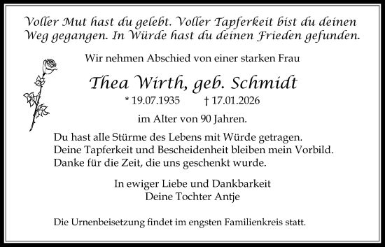 Traueranzeige von Thea Wirth von Bad Vilbel/Karben