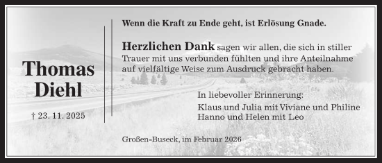 Traueranzeige von Thomas Diehl von Giessener Allgemeine, Alsfelder Allgemeine