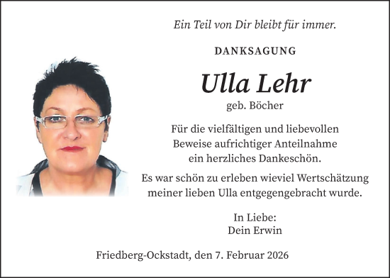 Traueranzeige von Ulla Lehr von Wetterauer Zeitung