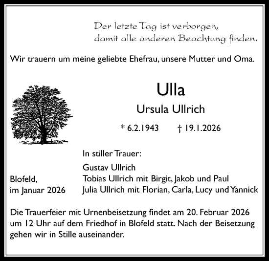 Traueranzeige von Ulla Ursula Ullrich von Wetterauer Zeitung