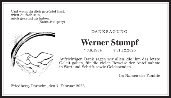 Traueranzeige von Werner Stumpf von Wetterauer Zeitung