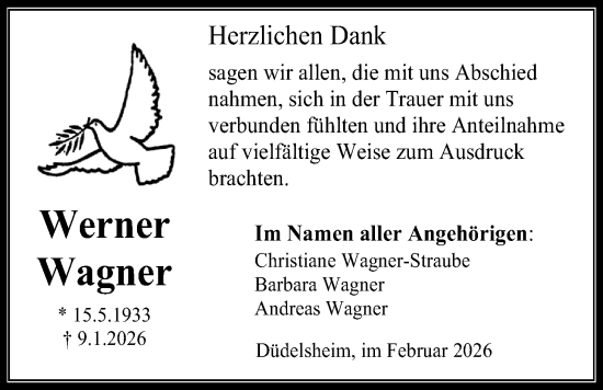 Traueranzeige von Werner Wagner von Kreis-Anzeiger