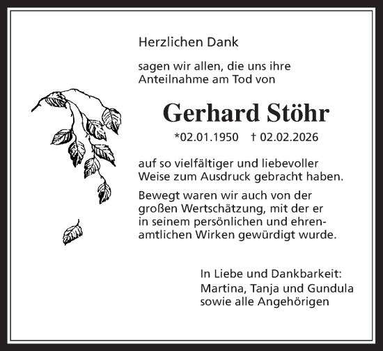 Traueranzeige von Gerhard Stöhr von Giessener Allgemeine, Alsfelder Allgemeine, Giessener Anzeiger