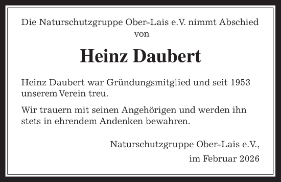 Traueranzeige von Heinz Daubert von Kreis-Anzeiger