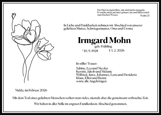 Traueranzeige von Irmgard Mohn von Kreis-Anzeiger