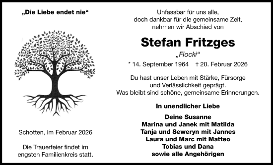 Traueranzeige von Stefan Fritzges von Kreis-Anzeiger